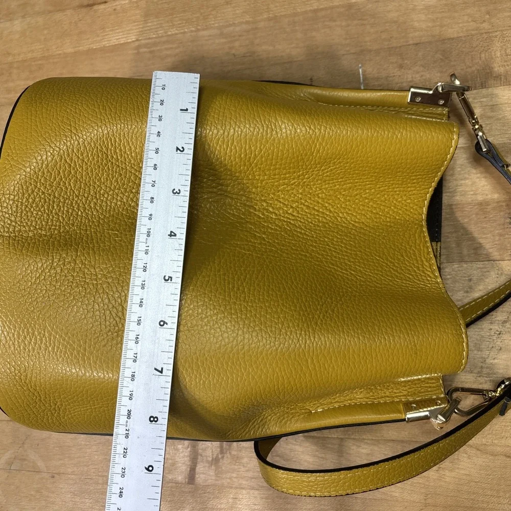 Made in Italy Mustard Yellow Genuine Leather Bucket Shoulder Bag Boho Retro
